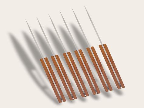 6 Deejo Tafelmesser Prestige Serrated, Korallenholz