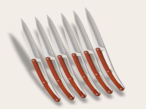 6 Deejo Tafelmesser Prestige Serrated, Korallenholz