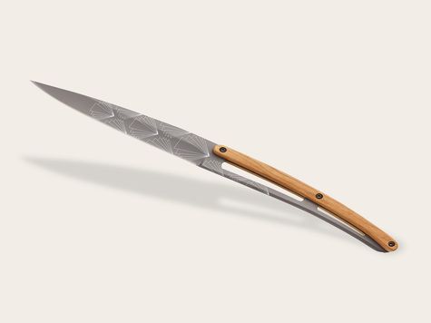 6 Deejo Tafelmesser Prestige, Olivenholz / Art Déco