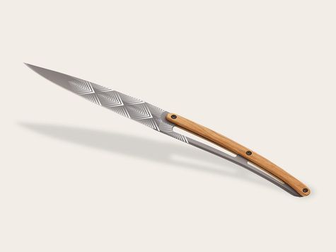 6 Deejo Tafelmesser Prestige, Olivenholz / Art Déco