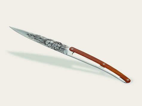 6 Deejo Tafelmesser Prestige, Korallenholz / Wild