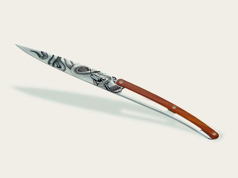 6 Deejo Tafelmesser Prestige, Korallenholz / Wild