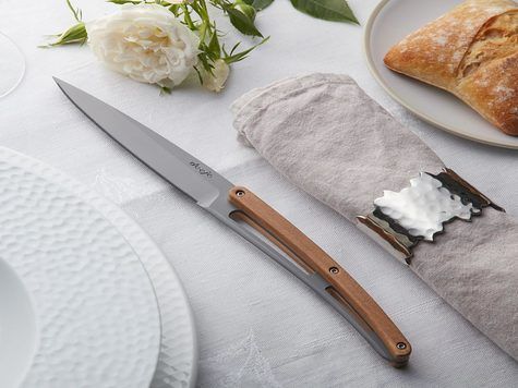 6 Deejo Tafelmesser Prestige Serrated, Olivenholz