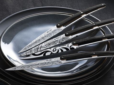 6 Deejo Tafelmesser Prestige, Ebenholz / Tattoos Aus Der Welt