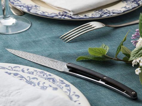 6 Deejo Tafelmesser Prestige, Ebenholz / Geometrie