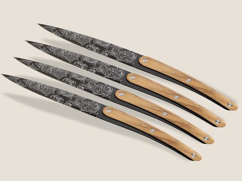 4 Deejo Tafelmesser Restaurant, Olivenholzoptik / Floreal